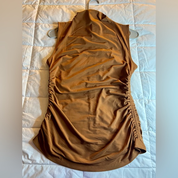 NWT Calvin Klein Camel colored ruched sleeveless blouse. Various sizes. - Picture 2 of 9